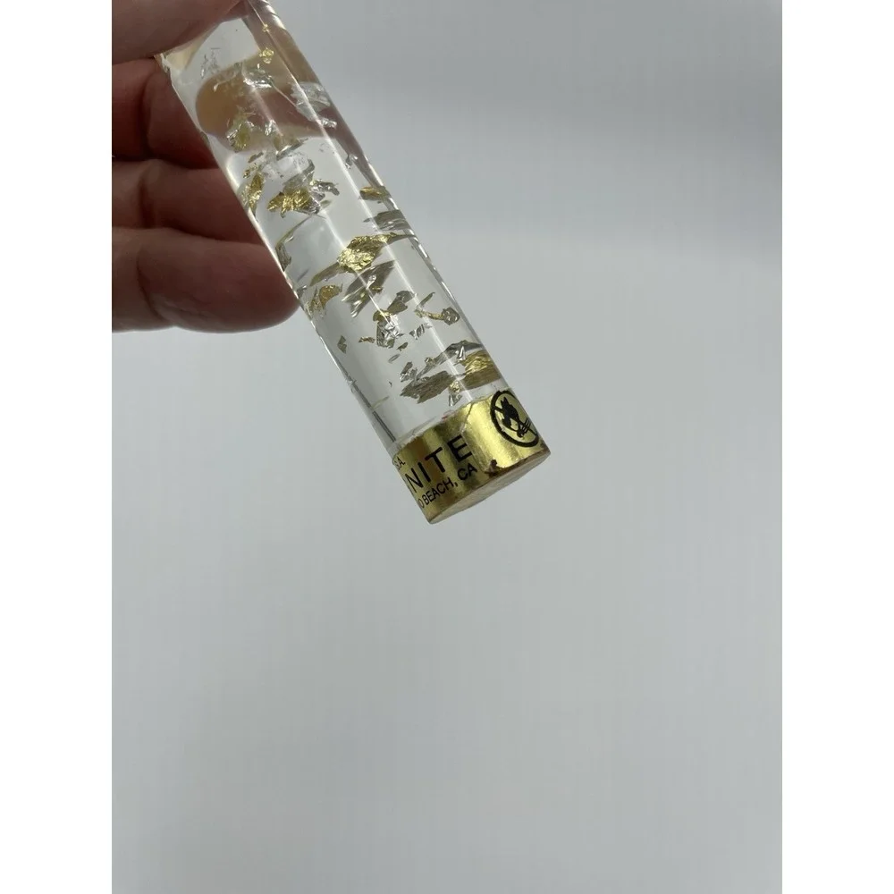 Vintage MCM Clear Lucite Candle Gold & Silver Flecks ‎ USA 10